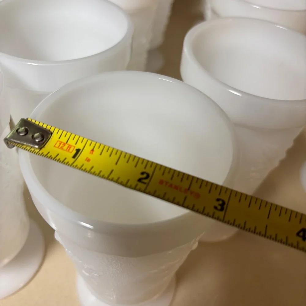 Vintage White Milk Glass Grape Harvest Footed Tumblers Sherbet Cups Set of 14